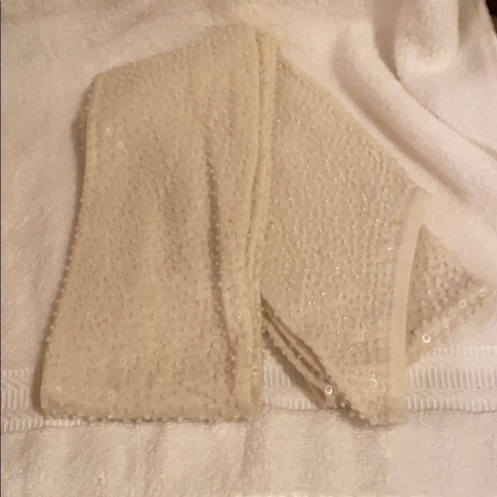 J. Crew 46” long Ivory beaded scarf. Never worn.